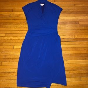 Royal blue wrap dress, cap sleeves, v-neck